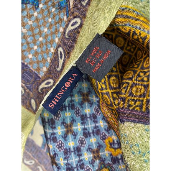 Shingora Women's Green Paisley Fringed Wool Silk Blend Rectangular Boho Scarf - Picture 4 of 6